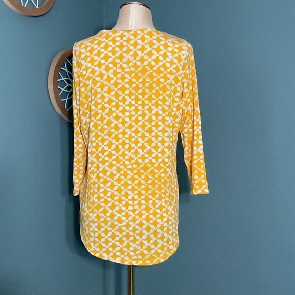 Michael Kors Womens Geometric 3/4 Sleeve Jersey Keyhole Top Yellow White Small - Picture 9 of 10